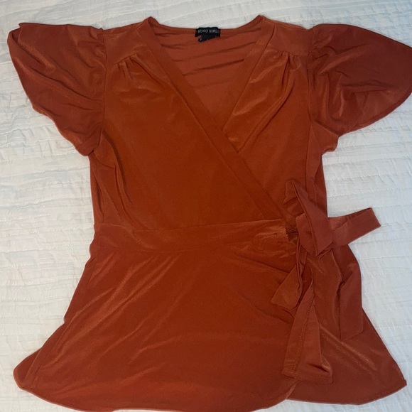 Soho Girls Tops - Tie-Front Rust Blouse